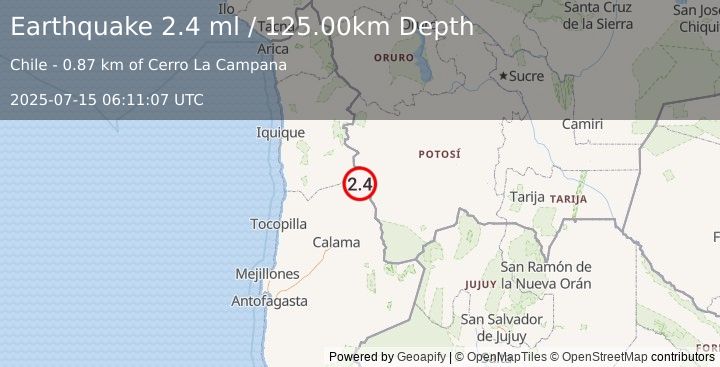 Earthquake ANTOFAGASTA, CHILE (2.4 ml) (2025-07-15 06:11:07 UTC)