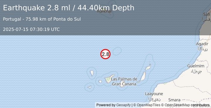 Earthquake CANARY ISLANDS, SPAIN REGION (2.8 ml) (2025-07-15 07:30:19 UTC)