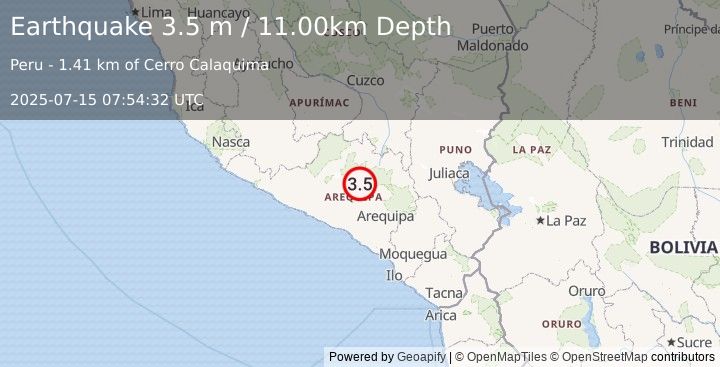 Earthquake SOUTHERN PERU (3.5 m) (2025-07-15 07:54:32 UTC)