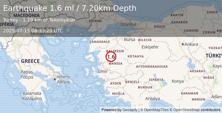 Earthquake WESTERN TURKEY (1.6 ml) (2025-07-15 08:33:20 UTC)