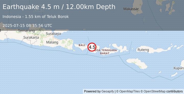 Earthquake LOMBOK REGION, INDONESIA (4.5 m) (2025-07-15 08:35:56 UTC)