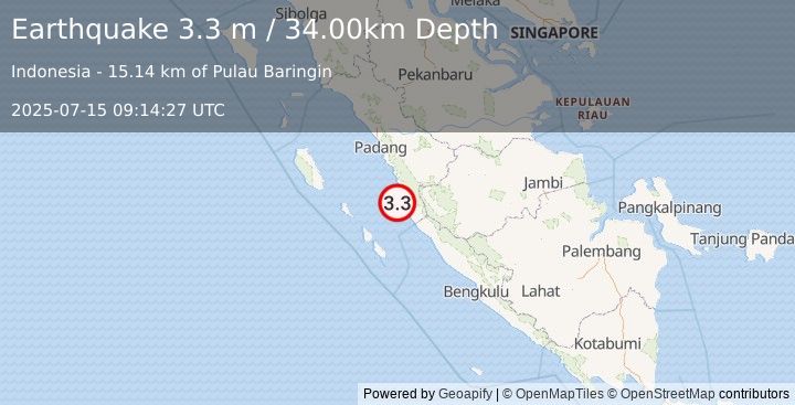 Earthquake KEP. MENTAWAI REGION, INDONESIA (3.3 m) (2025-07-15 09:14:27 UTC)