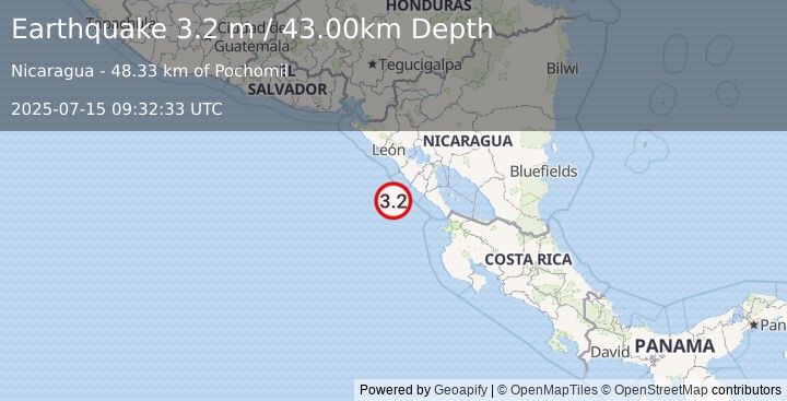 Earthquake NEAR COAST OF NICARAGUA (3.7 m) (2025-07-15 09:32:27 UTC)