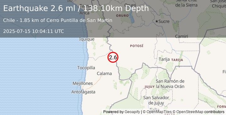 Earthquake ANTOFAGASTA, CHILE (2.6 ml) (2025-07-15 10:04:11 UTC)