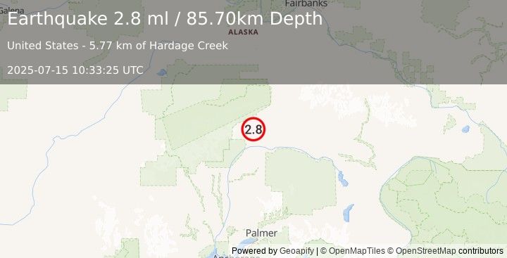 Earthquake CENTRAL ALASKA (2.8 ml) (2025-07-15 10:33:25 UTC)