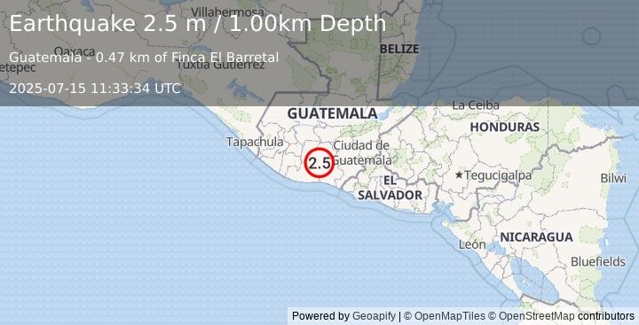 Earthquake GUATEMALA (2.5 m) (2025-07-15 11:33:34 UTC)