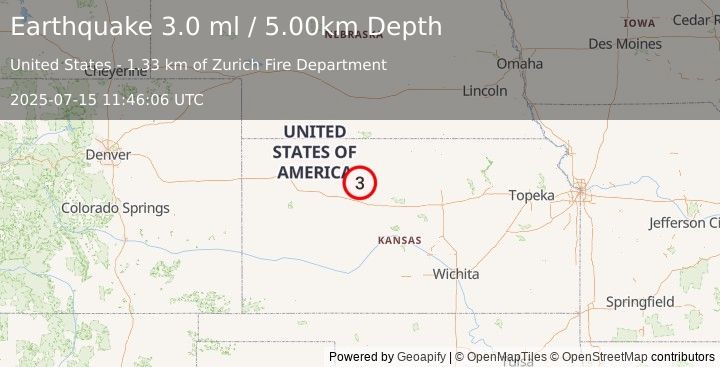 Earthquake KANSAS (3.0 ml) (2025-07-15 11:46:06 UTC)