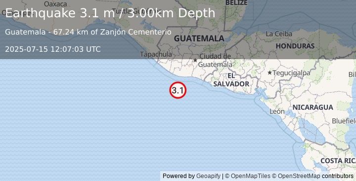Earthquake OFFSHORE GUATEMALA (3.1 m) (2025-07-15 12:07:03 UTC)
