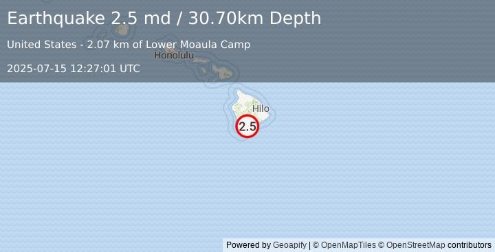 Earthquake ISLAND OF HAWAII, HAWAII (2.5 md) (2025-07-15 12:27:01 UTC)