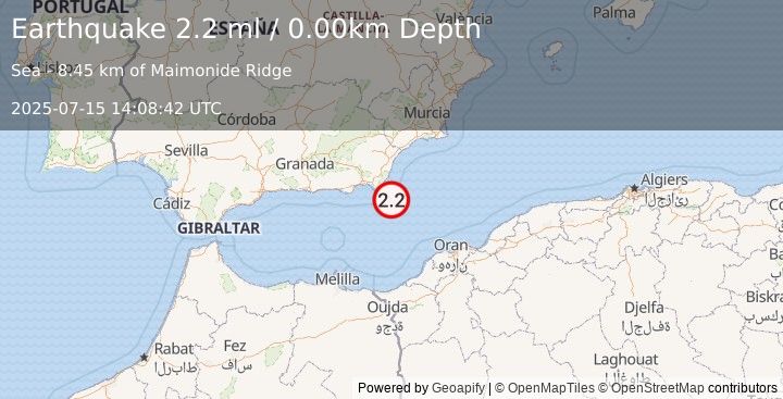 Earthquake WESTERN MEDITERRANEAN SEA (2.2 ml) (2025-07-15 14:08:42 UTC)