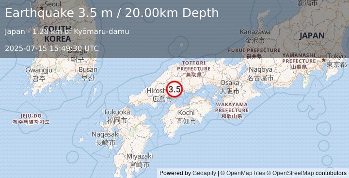 Earthquake NEAR S. COAST OF WESTERN HONSHU (3.5 m) (2025-07-15 15:49:30 UTC)