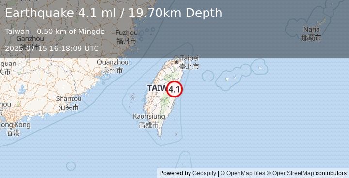 Earthquake TAIWAN (4.1 ml) (2025-07-15 16:18:09 UTC)