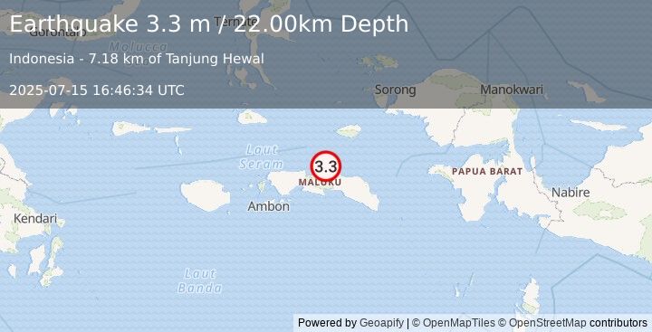 Earthquake SERAM, INDONESIA (3.3 m) (2025-07-15 16:46:34 UTC)