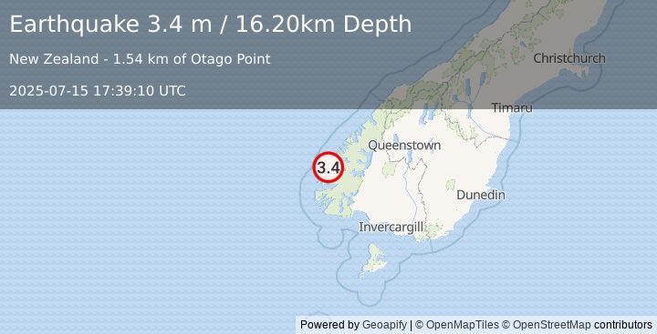 Earthquake OFF W. COAST OF S. ISLAND, N.Z. (3.4 m) (2025-07-15 17:39:10 UTC)