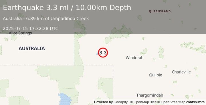 Earthquake QUEENSLAND, AUSTRALIA (3.3 ml) (2025-07-15 17:32:28 UTC)