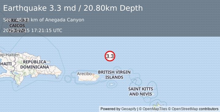 Earthquake VIRGIN ISLANDS REGION (3.3 md) (2025-07-15 17:21:15 UTC)