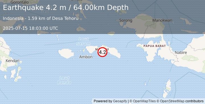 Earthquake SERAM, INDONESIA (4.2 m) (2025-07-15 18:03:00 UTC)