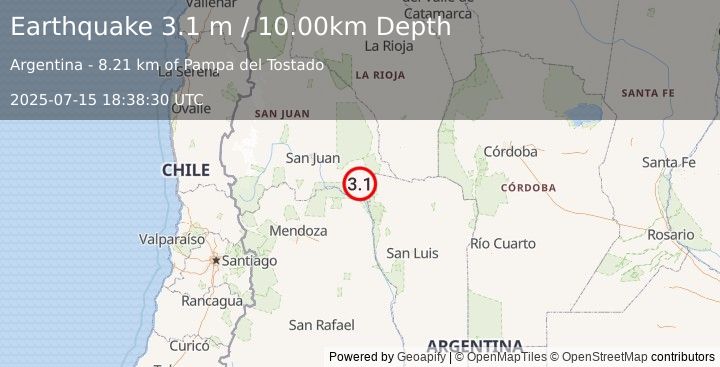 Earthquake SAN JUAN, ARGENTINA (3.1 m) (2025-07-15 18:38:30 UTC)