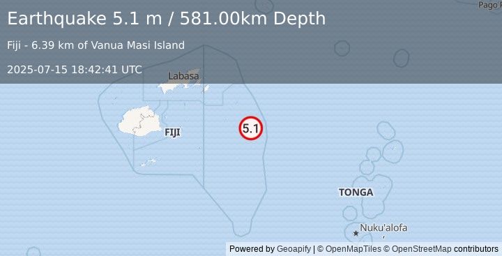Earthquake FIJI REGION (4.8 mb) (2025-07-15 18:42:43 UTC)