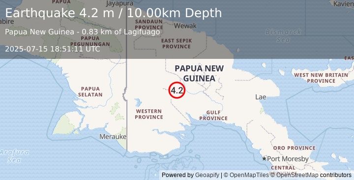 Earthquake NEW GUINEA, PAPUA NEW GUINEA (4.2 m) (2025-07-15 18:51:11 UTC)