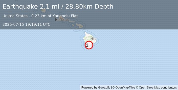 Earthquake ISLAND OF HAWAII, HAWAII (2.1 ml) (2025-07-15 19:19:11 UTC)