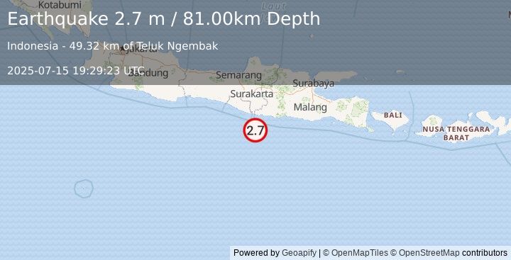 Earthquake JAVA, INDONESIA (2.7 m) (2025-07-15 19:29:23 UTC)