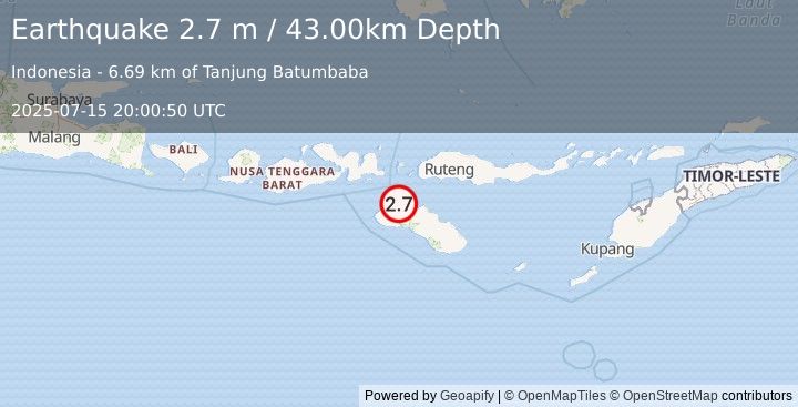 Earthquake SUMBA REGION, INDONESIA (2.7 m) (2025-07-15 20:00:50 UTC)