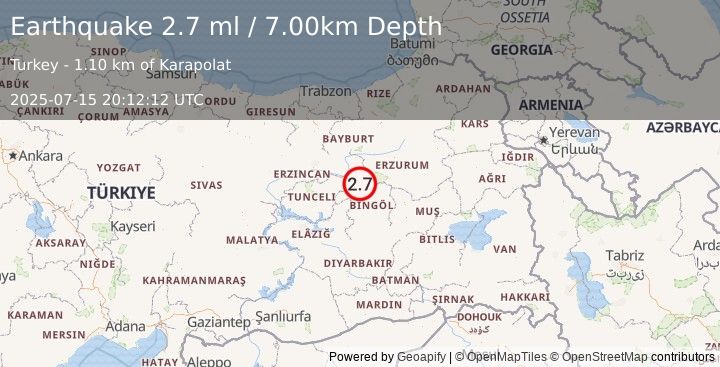 Earthquake EASTERN TURKEY (2.7 ml) (2025-07-15 20:12:13 UTC)