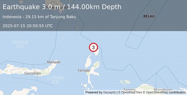 Earthquake HALMAHERA, INDONESIA (3.0 m) (2025-07-15 20:50:55 UTC)