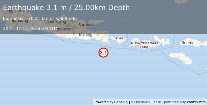 Earthquake SOUTH OF BALI, INDONESIA (3.1 m) (2025-07-15 20:56:04 UTC)