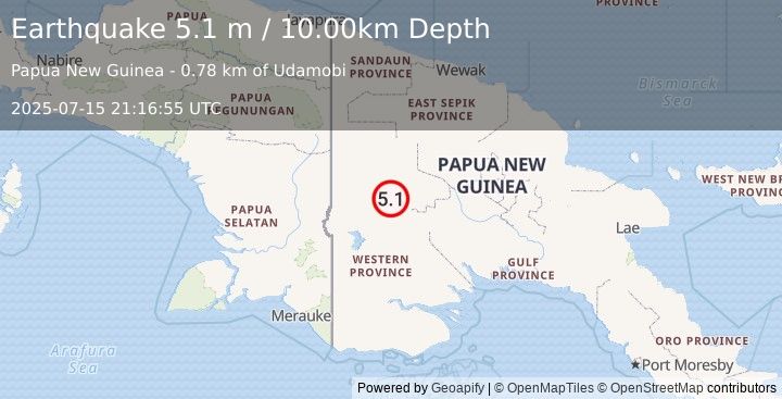 Earthquake NEW GUINEA, PAPUA NEW GUINEA (5.0 mb) (2025-07-15 21:17:00 UTC)