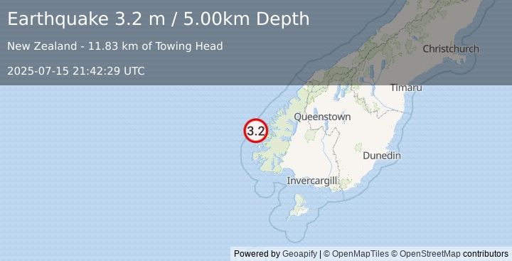 Earthquake OFF W. COAST OF S. ISLAND, N.Z. (3.2 m) (2025-07-15 21:42:29 UTC)