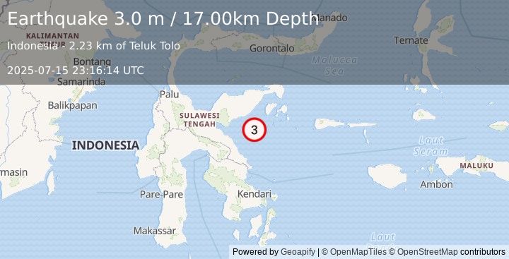 Earthquake SULAWESI, INDONESIA (3.0 m) (2025-07-15 23:16:14 UTC)