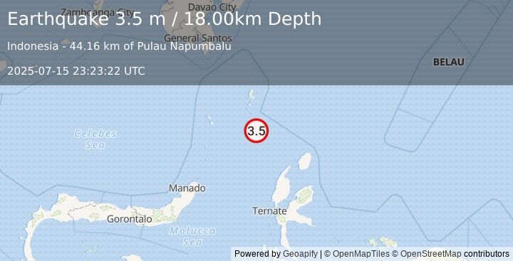 Earthquake KEPULAUAN TALAUD, INDONESIA (3.5 m) (2025-07-15 23:23:22 UTC)