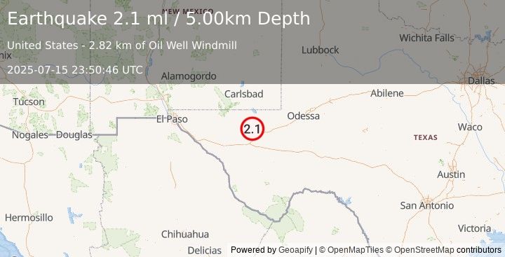 Earthquake WESTERN TEXAS (2.1 ml) (2025-07-15 23:50:45 UTC)