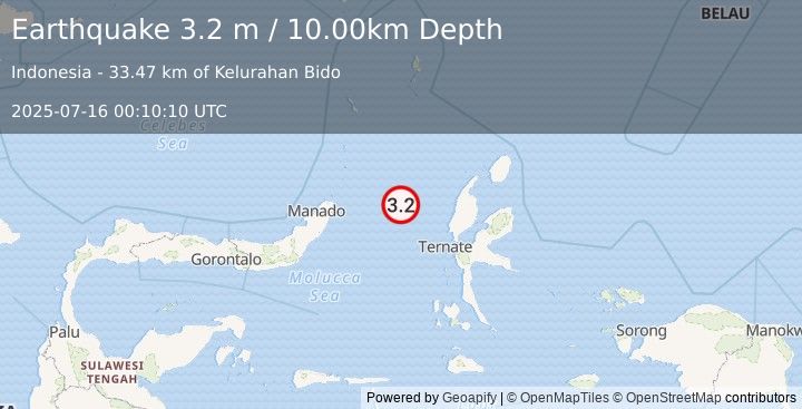 Earthquake MOLUCCA SEA (3.2 m) (2025-07-16 00:10:10 UTC)