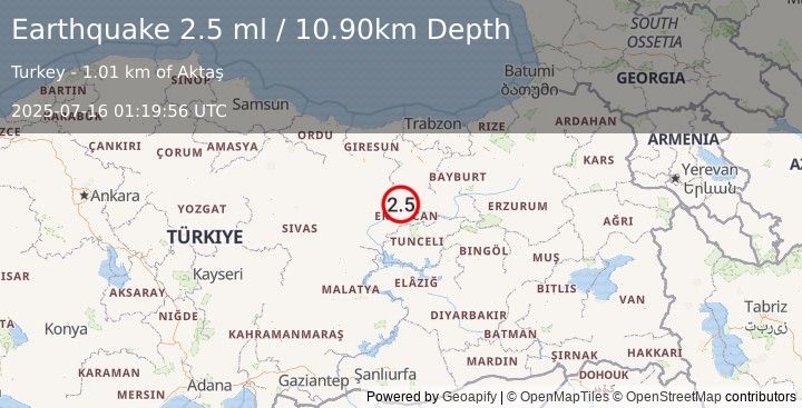 Earthquake EASTERN TURKEY (2.5 ml) (2025-07-16 01:19:56 UTC)