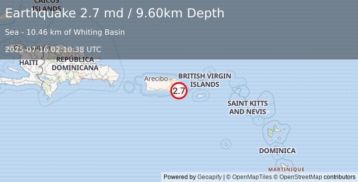 Earthquake PUERTO RICO REGION (2.7 md) (2025-07-16 02:10:38 UTC)