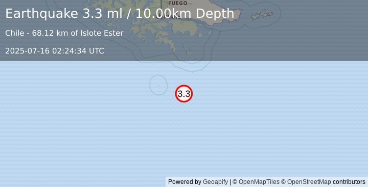 Earthquake DRAKE PASSAGE (3.3 ml) (2025-07-16 02:24:34 UTC)