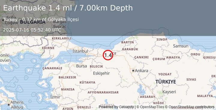 Earthquake WESTERN TURKEY (1.4 ml) (2025-07-16 05:52:40 UTC)