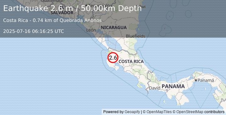 Earthquake COSTA RICA (2.6 m) (2025-07-16 06:16:25 UTC)