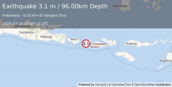 Earthquake LOMBOK REGION, INDONESIA (3.1 m) (2025-07-16 07:07:13 UTC)
