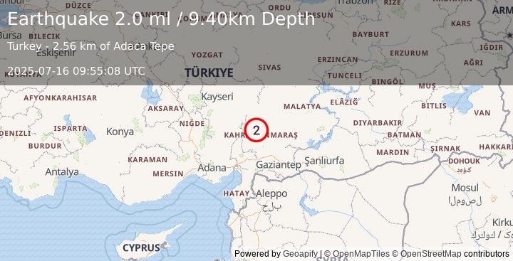Earthquake CENTRAL TURKEY (2.0 ml) (2025-07-16 09:55:08 UTC)