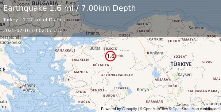 Earthquake WESTERN TURKEY (1.6 ml) (2025-07-16 10:02:17 UTC)