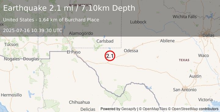 Earthquake WESTERN TEXAS (2.1 ml) (2025-07-16 10:39:30 UTC)