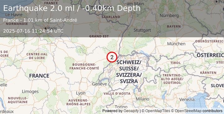 Earthquake SWITZERLAND (2.0 ml) (2025-07-16 11:24:54 UTC)