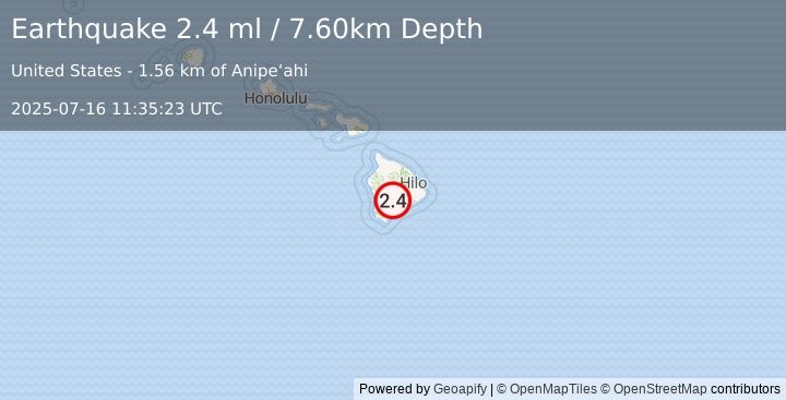 Earthquake ISLAND OF HAWAII, HAWAII (2.4 ml) (2025-07-16 11:35:23 UTC)