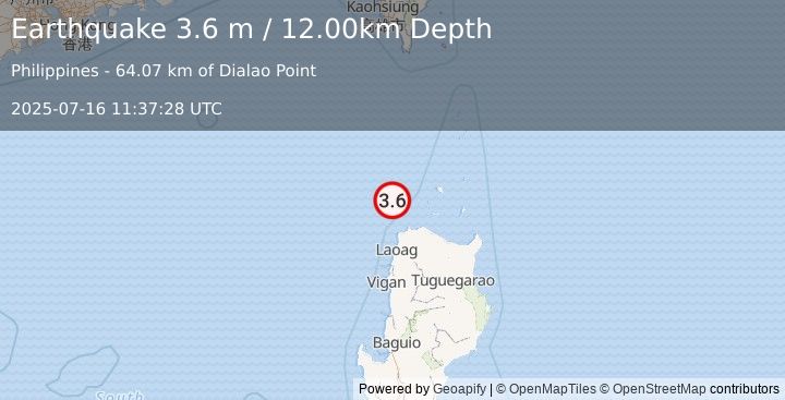 Earthquake BABUYAN ISL REGION, PHILIPPINES (3.6 m) (2025-07-16 11:37:28 UTC)