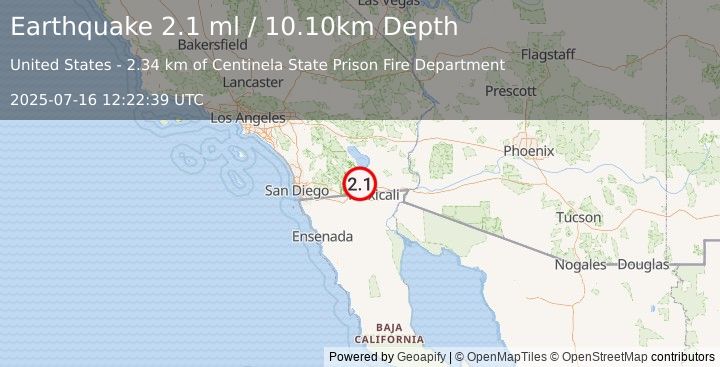 Earthquake SOUTHERN CALIFORNIA (2.1 ml) (2025-07-16 12:22:39 UTC)