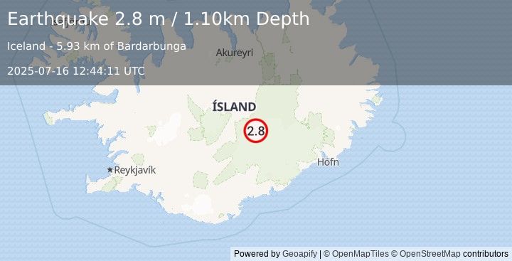Earthquake ICELAND (2.8 m) (2025-07-16 12:44:11 UTC)